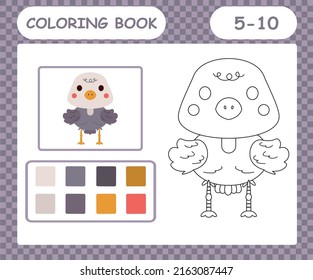 coloring book or page cartoon cute ostrich