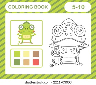 coloring book or page cartoon cute chameleon,education game for kids age 5 and 10 Year Old
