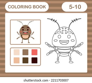 coloring book or page cartoon cute cockroach,education game for kids age 5 and 10 Year Old