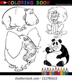 Coloring Book or Page Cartoon Illustration of Funny Wild and Safari Animals for Children