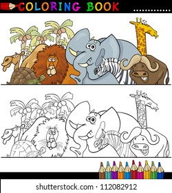 Coloring Book or Page Cartoon Illustration of Funny Wild and Safari Animals for Children Education