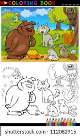 Coloring Book or Page Cartoon Illustration of Funny Wild Animals for Children Education