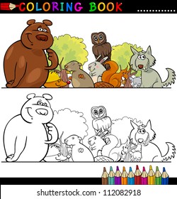 Coloring Book or Page Cartoon Illustration of Funny Wild Animals for Children Education