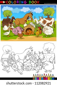 Coloring Book or Page Cartoon Illustration of Funny Farm and Livestock Animals for Children Education