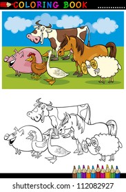 Coloring Book or Page Cartoon Illustration of Funny Farm and Livestock Animals for Children Education