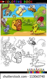 Coloring Book or Page Cartoon Illustration of Funny Insects and Bugs for Children