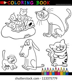 Coloring Book or Page Cartoon Illustration of Funny Cats for Children