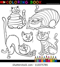 Coloring Book or Page Cartoon Illustration of Funny Cats for Children
