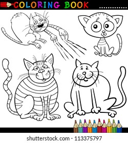 Coloring Book or Page Cartoon Illustration of Funny Cats for Children