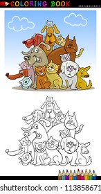 Coloring Book or Page Cartoon Illustration of Funny Dogs Group for Children