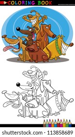 Coloring Book or Page Cartoon Illustration of Funny Dogs Group for Children