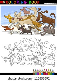 Coloring Book or Page Cartoon Illustration of Funny Running Dogs Group for Children