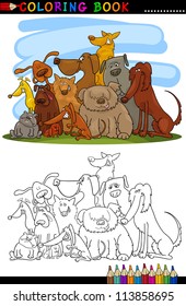 Coloring Book or Page Cartoon Illustration of Cute Dogs Group for Children