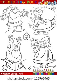 Coloring Book or Page Cartoon Illustration of Christmas Themes with Santa Claus or Papa Noel and Xmas Decorations and Characters for Children