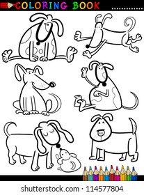 Coloring Book or Page Cartoon Illustration of Funny Dogs and Puppies for Children