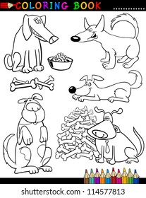Coloring Book or Page Cartoon Illustration of Funny Dogs and Puppies for Children