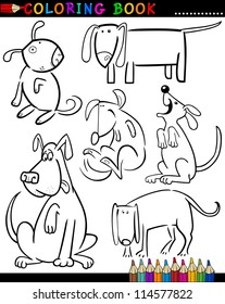 Coloring Book or Page Cartoon Illustration of Funny Dogs and Puppies for Children