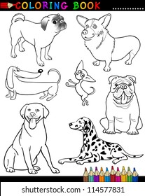 Coloring Book or Page Cartoon Illustration of Funny Purebred Dogs for Children