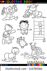 Coloring Book or Page Cartoon Illustration of Funny Cute Babies and Children