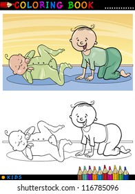 Coloring Book or Page Cartoon Illustration of Cute Babies and Children