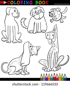 Coloring Book or Page Cartoon Illustration of Funny Dogs or Puppies for Children