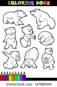 Coloring Book or Page Cartoon Illustration of Funny Bears for Children