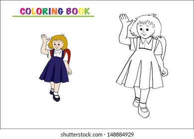 Coloring book or page cartoon  illustration of girl for children with sample