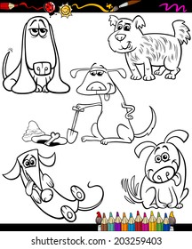 Coloring Book or Page Cartoon Illustration of Black and White Funny Dogs Pets Characters for Children