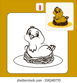 Coloring Book or Page Cartoon Illustration of bird on nest for Children
