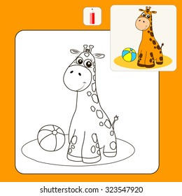 Coloring Book or Page Cartoon Illustration of cheerful giraffe for Children