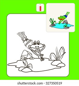 Coloring Book or Page Cartoon Illustration of frog for Children