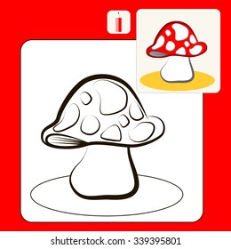 Coloring Book or Page Cartoon Illustration of mushroom