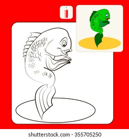 Coloring Book or Page Cartoon Illustration of cute exotic coral fish. Vector isolated.
