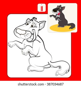 Coloring Book or Page Cartoon Illustration of cute wolf with happy face for Children.