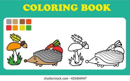 Coloring Book or Page Cartoon Illustration of Funny hedgehog, coloring book for children, vector, coloring book pages