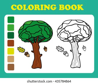 Coloring Book or Page Cartoon Illustration of oak. Coloring book for children, coloring book pages, coloring cartoon