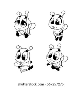 Coloring Book or Page Cartoon Illustration for Children. A set of cute cartoon bees. 