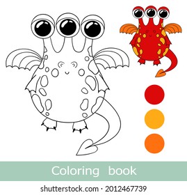 Coloring book page. Cartoon monster  colorful template. Scary funny character  isolated on white. Monster isolated contour. Alien coloring book page. Cartoon kids animals coloring book. Children game.