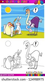 Coloring Book or Page Cartoon Vector Illustration of Easter Bunny Painting on Eggs Shells