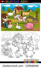 Coloring Book or Coloring Page Cartoon Vector Illustration of Funny Farm and Livestock Animals for Children Education