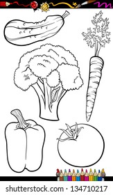 Coloring Book or Page Cartoon Vector Illustration of Black and White Vegetables Food Objects Set