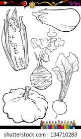 Coloring Book or Page Cartoon Vector Illustration of Black and White Vegetables Food Objects Set