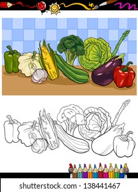 Coloring Book or Page Cartoon Vector Illustration of Vegetables Food Object Group for Children Education