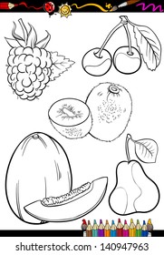 Coloring Book or Page Cartoon Vector Illustration of Different Black and White Fruits Food Objects Set