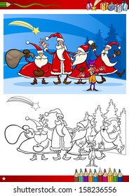Coloring Book or Page Cartoon Vector Illustration of Themes Set with Santa Claus Group with Christmas Presents and Decorations for Children