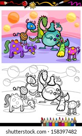 Coloring Book or Page Cartoon Vector Illustrations of Fantasy Creatures Comic Mascot Characters Group for Children