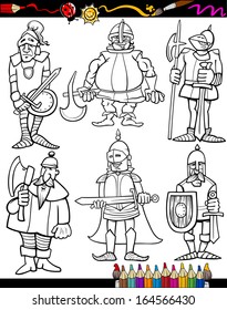 Coloring Book or Page Cartoon Vector Illustration Set of Black and White Fantasy or Fairy Tale Knights Characters for Children