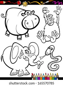 Coloring Book or Page Cartoon Vector Illustration Set of Black and White Wild Animals Mascot Characters for Children