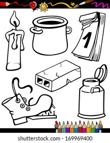 Coloring Book or Page Cartoon Vector Illustration Set of Black and White Objects Clip Arts for Children