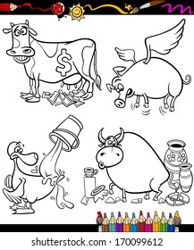 Coloring Book or Page Cartoon Vector Illustration Set of Black and White Sayings or Proverbs for Children